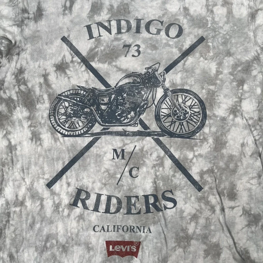 Levi's T Shirt Men Large Gray Tie Dye Motorcycle Graphic Cotton Crew Neck Casual